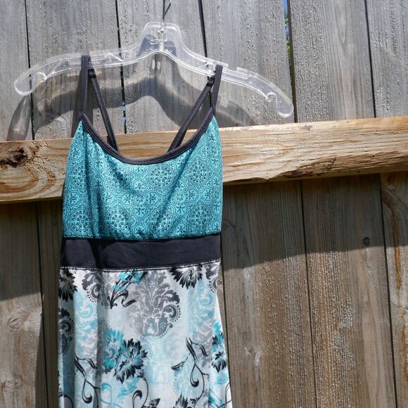 Soybu Women's Athletic Tank Dress Crossed Rear Spaghetti Strap Blue Floral Small - Picture 2 of 7